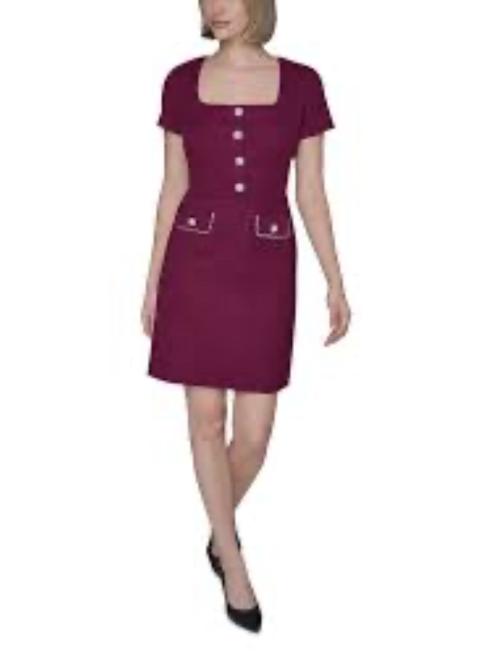 NWT Karl Lagerfeld Paris Embellished Knit Tweed Sheath Dress in Wine Size 10